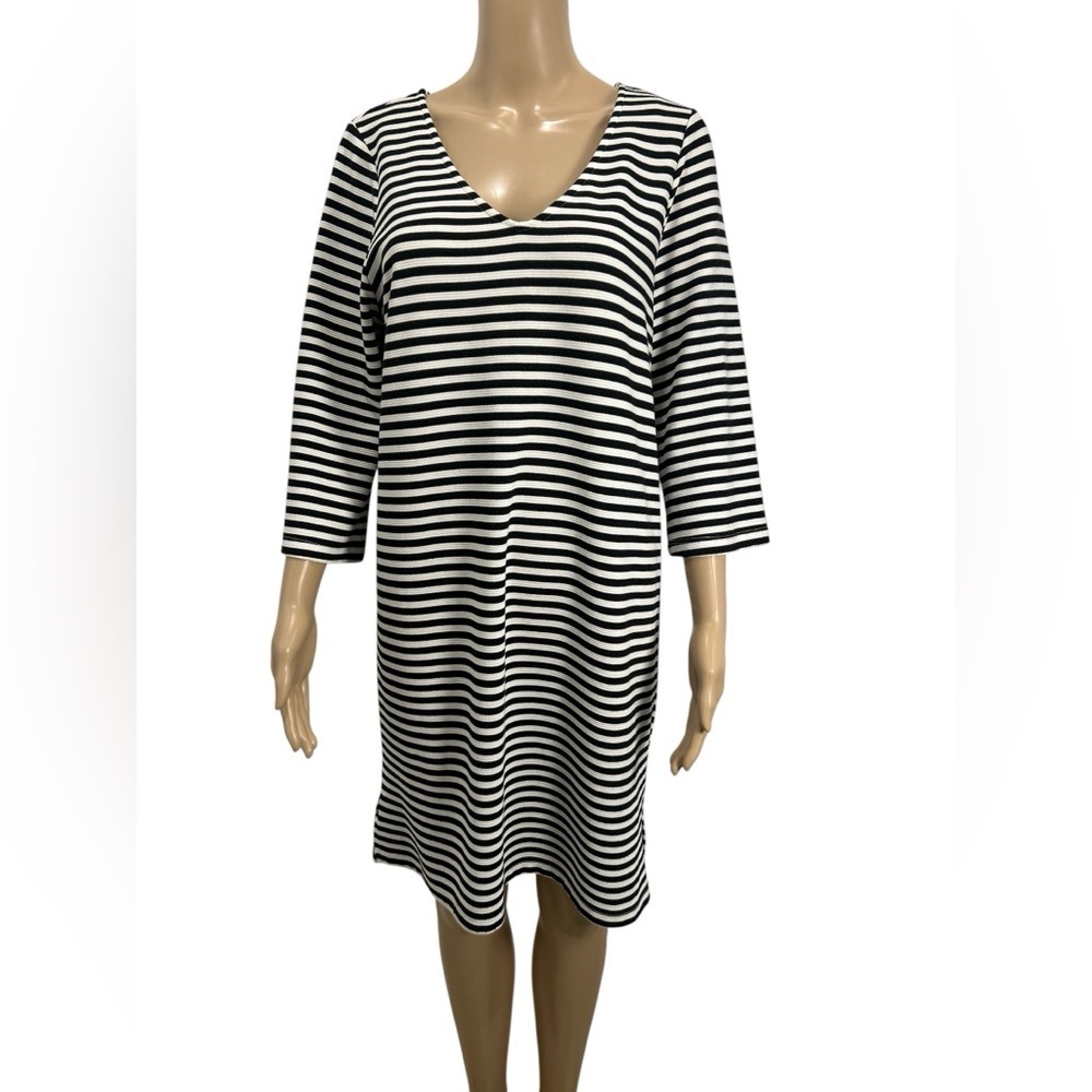 Karen Kane Black and White Striped Stretch V-neck Sheath Dress size L